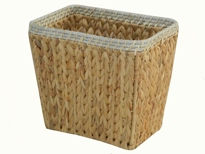 Custom-made Water Hyacinth Trash Bin with Rope Rim - Handwoven Natural Waste Basket
